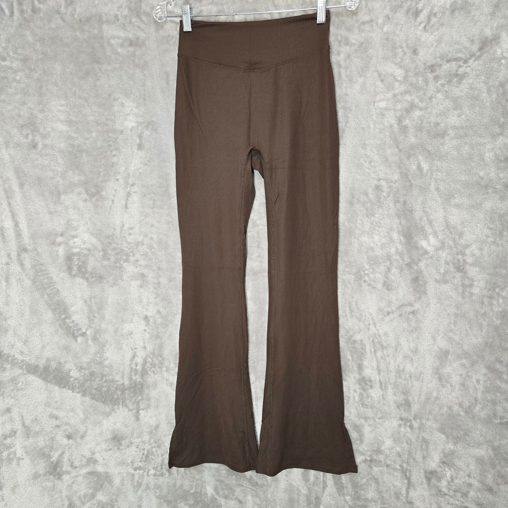 Ribbed‎ High Waisted Flare Yoga Pants Leggings Girls L Brown Athleisure Earthy